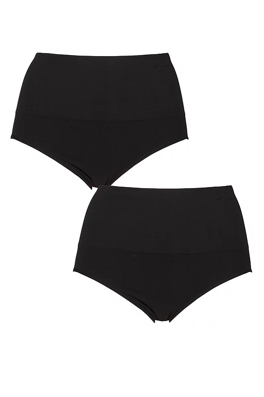 Women's 2 Pack Ambra Seamless Smoothies Full Brief Black 8-10 UK