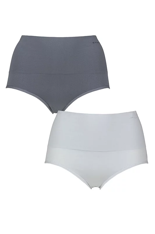 Women's 2 Pack Ambra Seamless Smoothies Full Brief Steel / Cool Blue UK 8-10