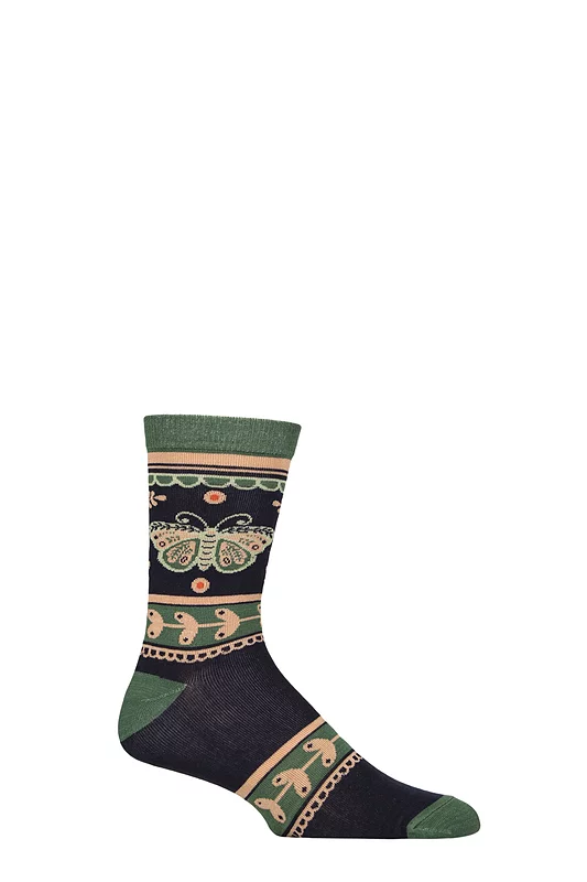 Mens and Women's 1 Pair Shared Earth Fair Trade Indian Inspired Bamboo Socks Moth UK 3-7