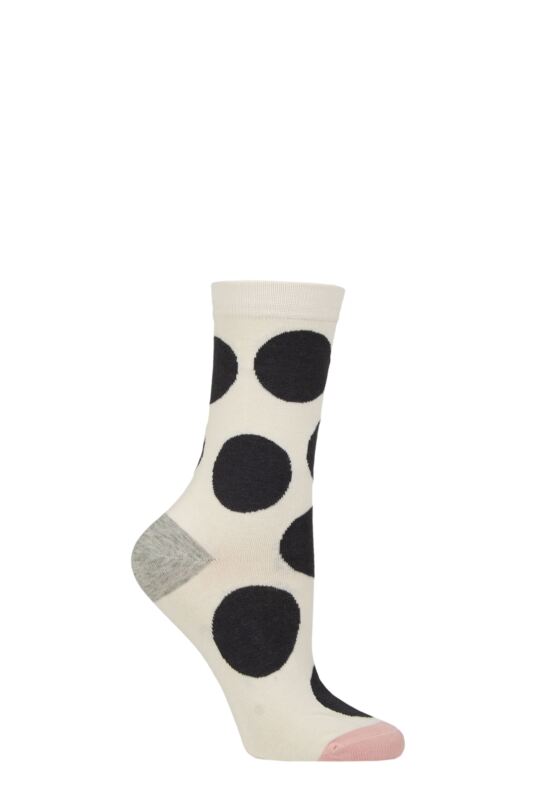 Women's 1 Pair Caroline Gardner Patterned Bamboo and Cotton Blend Socks Spot Cream / Black 4-8