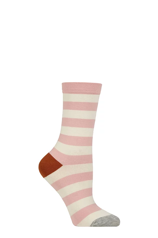 Women's 1 Pair Caroline Gardner Patterned Bamboo and Cotton Blend Socks Stripe Pink / Cream 4-8