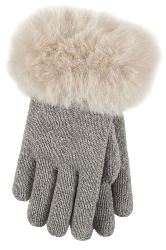 Womens 1 Pair SOCKSHOP Heat Holders Hollis Faux Fur Gloves Light Grey S/M