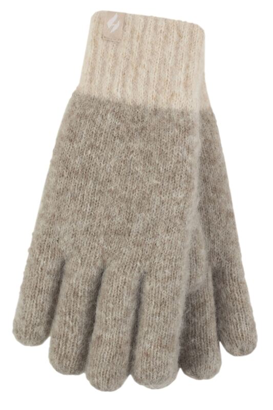 Womens 1 Pair SOCKSHOP Heat Holders Skye Textured Yarn Gloves Natural M/L