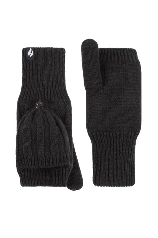 Women's 1 Pair SOCKSHOP Heat Holders Ash Cable Knit Converter Mittens