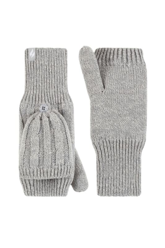 Women's 1 Pair SOCKSHOP Heat Holders Ash Cable Knit Converter Mittens