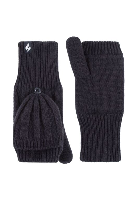 Women's 1 Pair SOCKSHOP Heat Holders Ash Cable Knit Converter Mittens Navy One Size