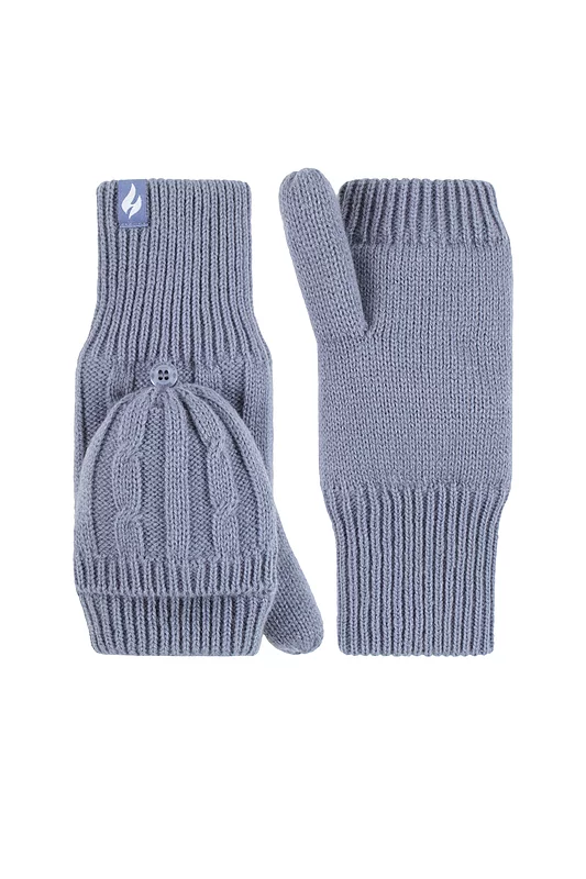 Women's 1 Pair SOCKSHOP Heat Holders Ash Cable Knit Converter Mittens