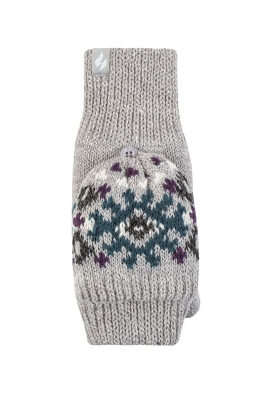 Women's 1 Pack SOCKSHOP Heat Holders Heather Patterned Converter Mittens Light Grey One Size
