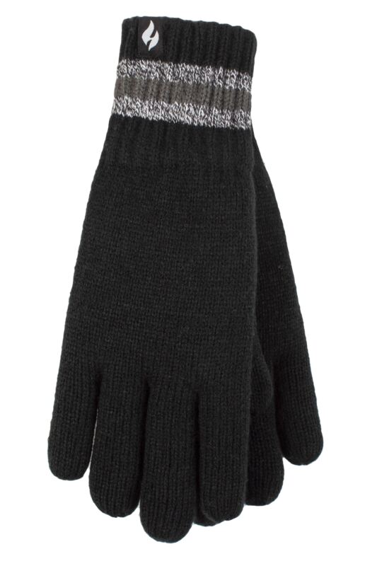 Mens 1 Pack SOCKSHOP Heat Holders Cedar Stripe Cuff Gloves Black S/M