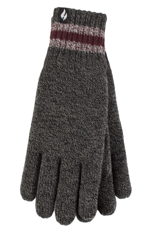 Mens 1 Pack SOCKSHOP Heat Holders Cedar Stripe Cuff Gloves Charcoal L/XL