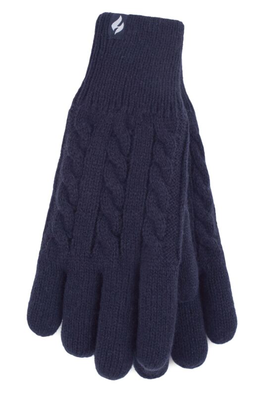 Women's 1 Pair SOCKSHOP Heat Holders Willow Cable Gloves Navy M/L