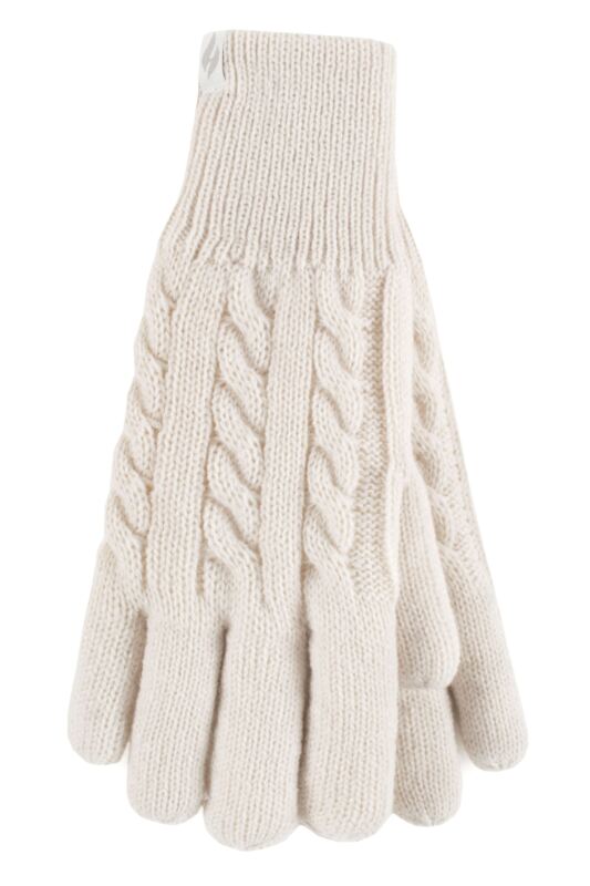 Women's 1 Pair SOCKSHOP Heat Holders Willow Cable Gloves Cream M/L