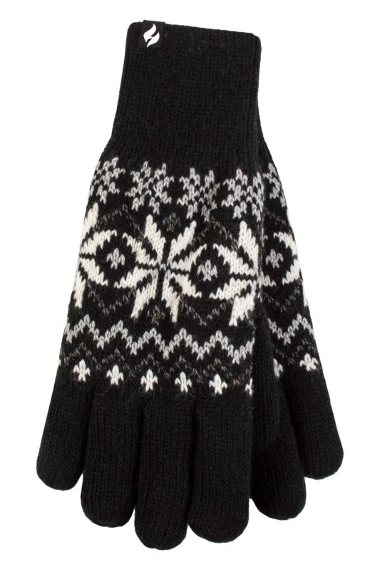 Women's 1 Pack SOCKSHOP Heat Holders Avens Patterned Gloves Black M/L