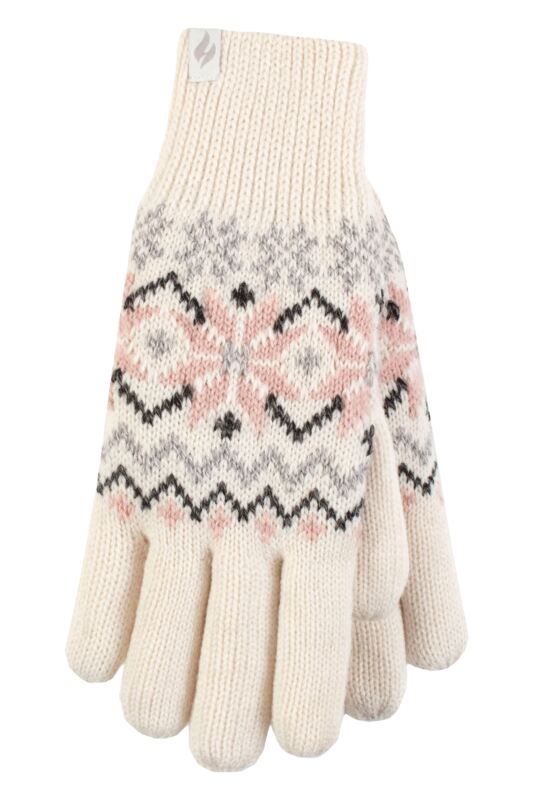 Women's 1 Pack SOCKSHOP Heat Holders Avens Patterned Gloves Cream M/L