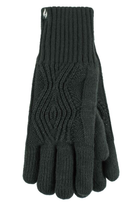 Women's 1 Pair SOCKSHOP Heat Holders Tampere Centre Cable Gloves Emerald M/L