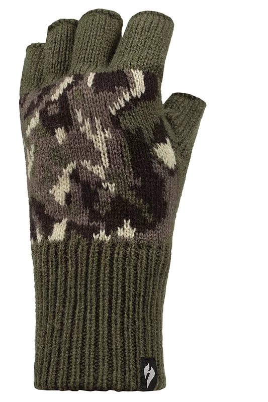 Mens 1 Pair Heat Holders 3.2 Tog Heatweaver Yarn Fingerless Gloves Camo One Size