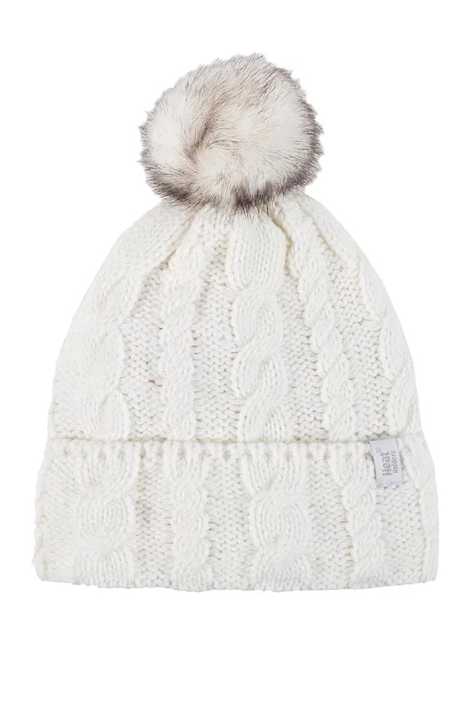 Women's 1 Pack Heat Holders Heat Weaver Cable Knit Pom Pom Hat