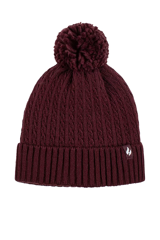 Women's 1 Pack Heat Holders Ellery Cable Turnover Cuff Pom Pom Hat Wine One Size