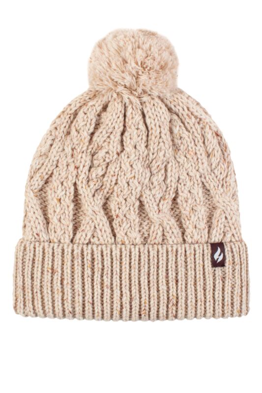 Women's 1 Pack SOCKSHOP Heat Holders Salzburg Cable Knit Hat Natural One Size