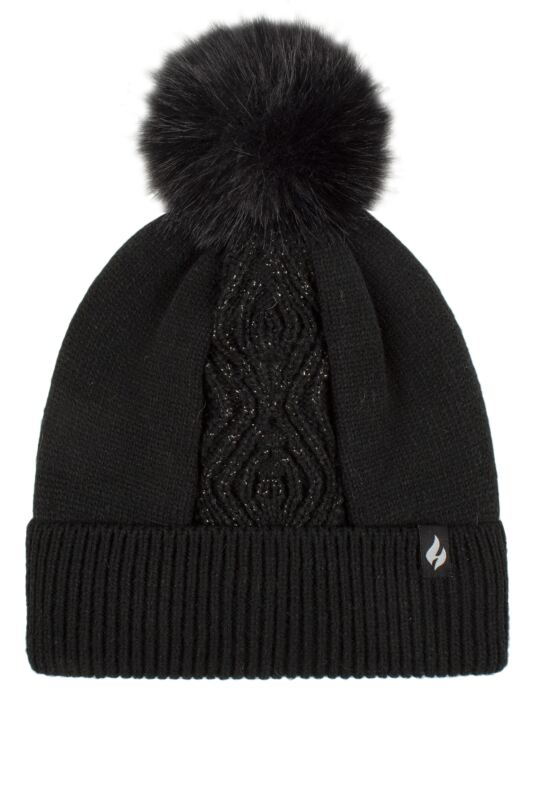 Women's 1 Pack SOCKSHOP Heat Holders Kiruna Centre Cable Hat Black One Size