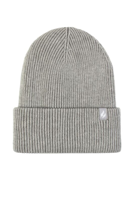 Women's 1 Pack SOCKSHOP Heat Holders Vermont Fine Rib Turnover Cuff Hat Light Grey One Size