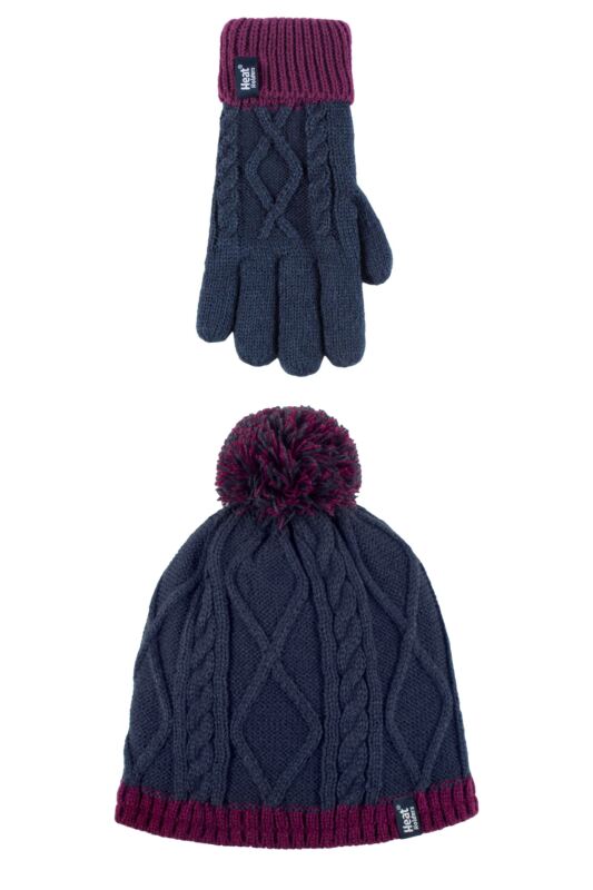 Kids 1 Pack SOCKSHOP Heat Holders Diamond Pom Pom Hat & Gloves