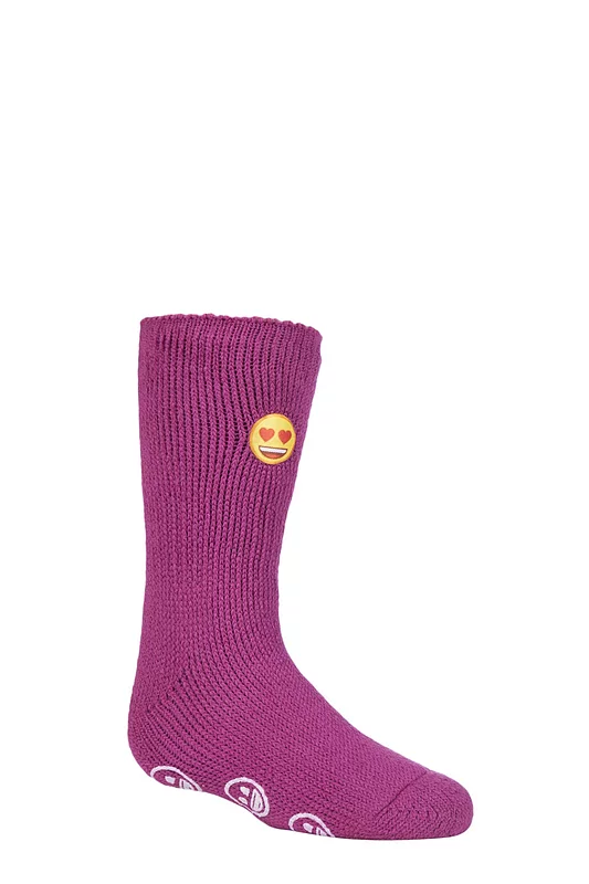 Kids 1 Pair SOCKSHOP Heat Holders Emoji Heart Face Slipper Socks