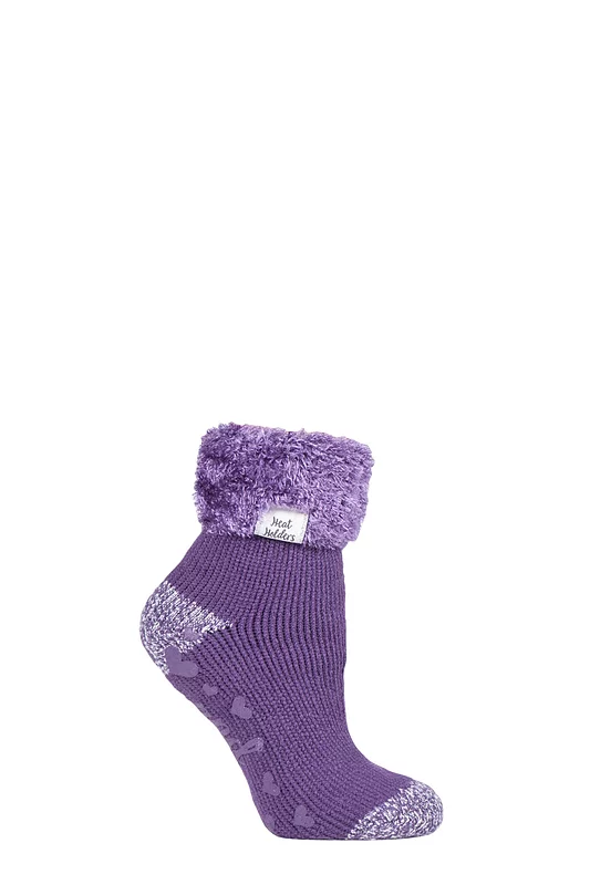 Women's 1 Pair Heat Holders Lounge Feather Turn Over Cuff Socks Aubergine 4-8 Ladies
