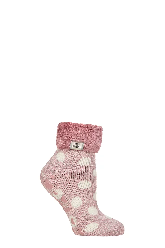 Women's 1 Pair Heat Holders Lounge Feather Turn Over Cuff Socks Rose Blush / Cream Twist 4-8