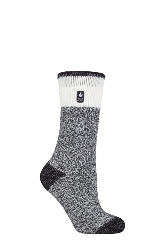 Women's 1 Pair SOCKSHOP Heat Holders 2.3 TOG Patterned Thermal Socks Snowdrop Block Twist Black 4-8 Ladies