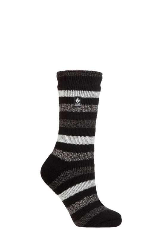 Women's 1 Pair SOCKSHOP Heat Holders 2.3 TOG Patterned Thermal Socks Delamere Stripe Black 4-8