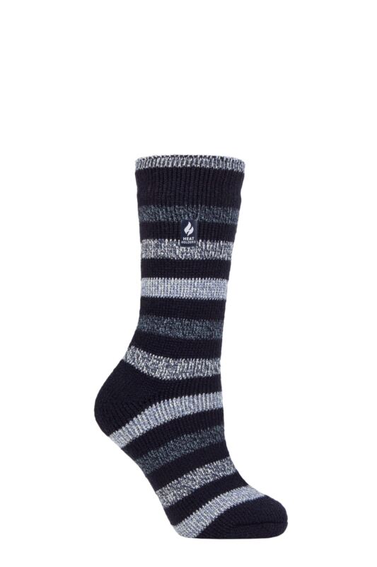 Women's 1 Pair SOCKSHOP Heat Holders 2.3 TOG Patterned Thermal Socks Delamere Stripe Navy 4-8