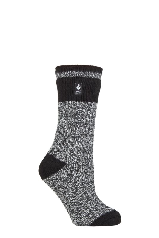 Women's 1 Pair SOCKSHOP Heat Holders 2.3 TOG Patterned Thermal Socks Sydney Block Stripe Black 4-8 Ladies