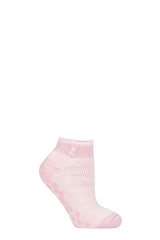 Women's 1 Pair SOCKSHOP Heat Holders 2.3 TOG Patterned and Striped Ankle Slipper Socks Pisa Dusted Pink 4-8 Ladies