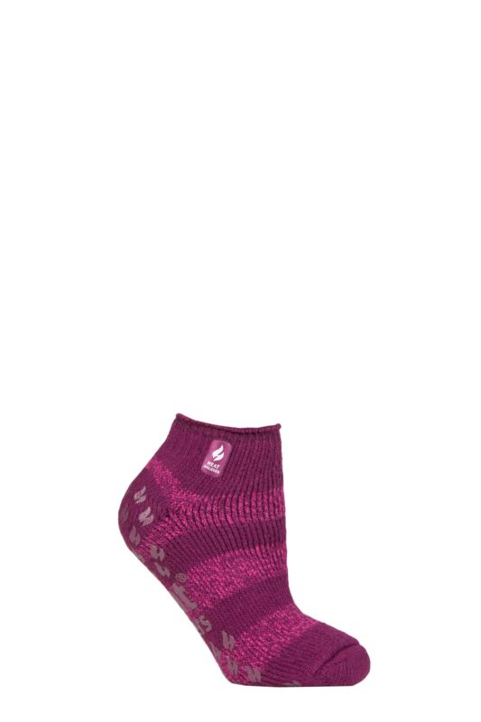 Women's 1 Pair SOCKSHOP Heat Holders 2.3 TOG Patterned and Striped Ankle Slipper Socks Valencia Deep Fuchsia / Berry 4-8 Ladies