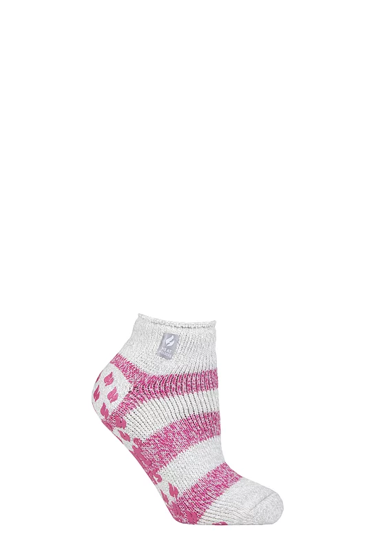 Women's 1 Pair SOCKSHOP Heat Holders 2.3 TOG Patterned and Striped Ankle Slipper Socks Valencia Light Grey / Berry 4-8 Ladies