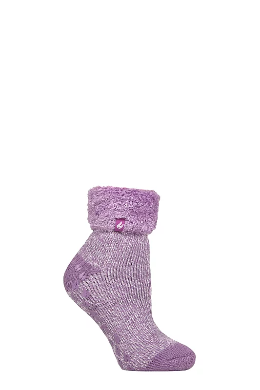 Women's 1 Pair Heat Holders Lounge Feather Turn Over Cuff Socks Queenstown Dark Lilac 4-8