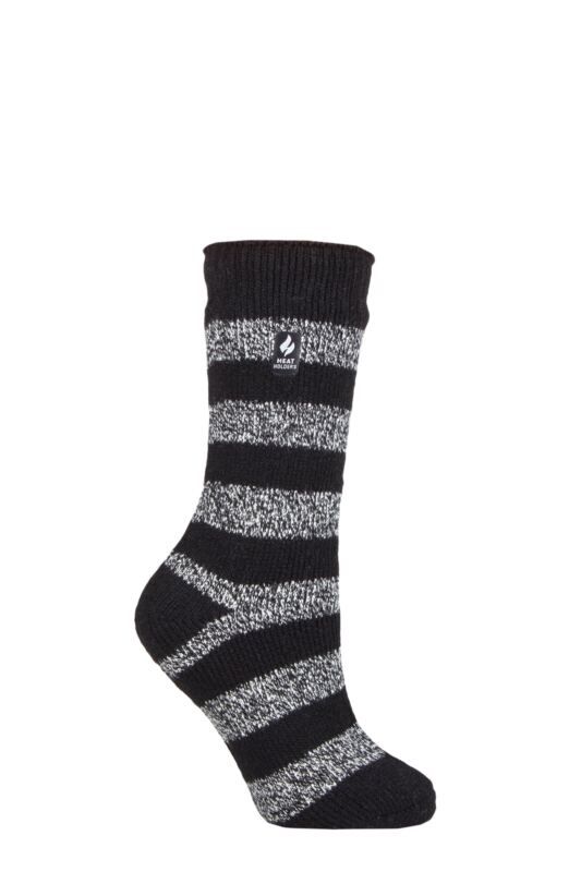 Women's 1 Pair SOCKSHOP Heat Holders 2.3 TOG Patterned Thermal Socks Tuscany Chunky Stripe Black / White 4-8 Ladies