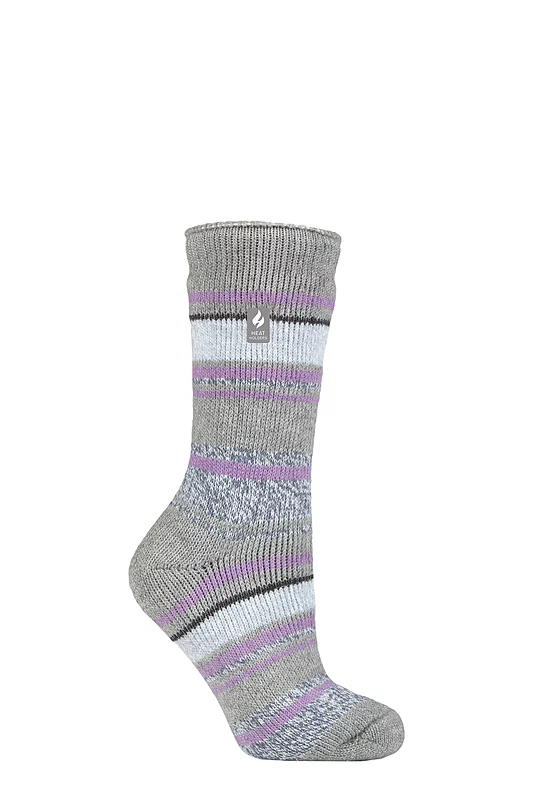 Women's 1 Pair SOCKSHOP Heat Holders 2.3 TOG Patterned Thermal Socks Palma Multi Stripe Grey 4-8 Ladies