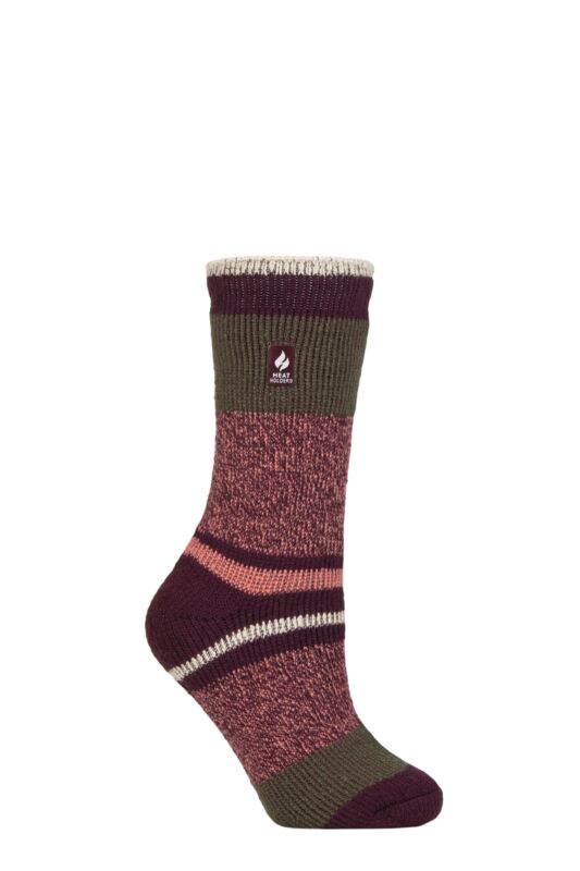 Women's 1 Pair SOCKSHOP Heat Holders 2.3 TOG Patterned Thermal Socks Nia Cabernet / Coral 4-8