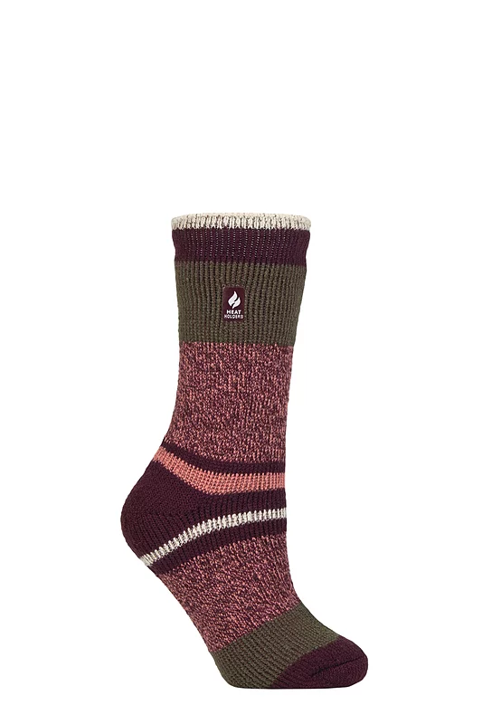 Women's 1 Pair SOCKSHOP Heat Holders 2.3 TOG Patterned Thermal Socks Nia Cabernet / Coral 4-8