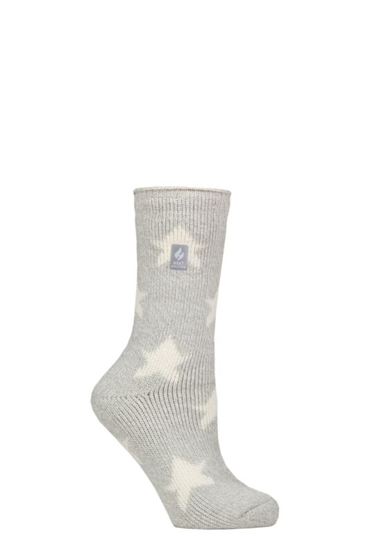 Women's 1 Pair SOCKSHOP Heat Holders 2.3 TOG Patterned Thermal Socks Bold Star Silver Grey 4-8