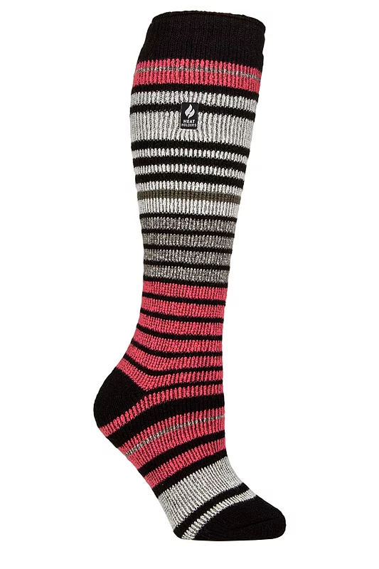 Women's 1 Pair SOCKSHOP Heat Holders 2.3 TOG Thermal Ski Socks Black / Coral Pink 4-8