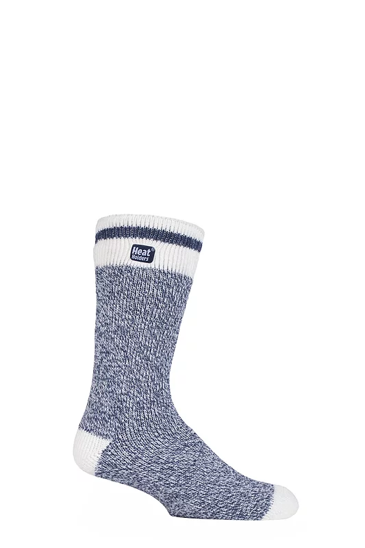 Mens 1 Pair SOCKSHOP Heat Holders 2.3 TOG Patterned and Plain Thermal Socks Block Twist Navy 6-11