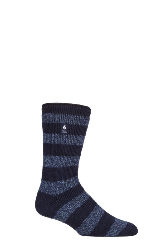 Mens 1 Pair SOCKSHOP Heat Holders 2.3 TOG Patterned and Plain Thermal Socks Palermo Chunky Stripe Navy 6-11 Mens