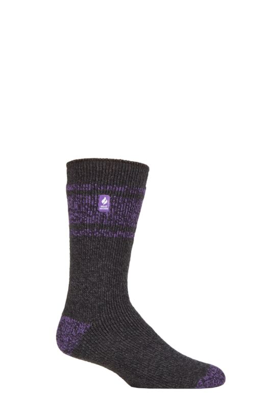 Mens 1 Pair SOCKSHOP Heat Holders 2.3 TOG Patterned and Plain Thermal Socks Athens Charcoal / Purple 6-11 Mens