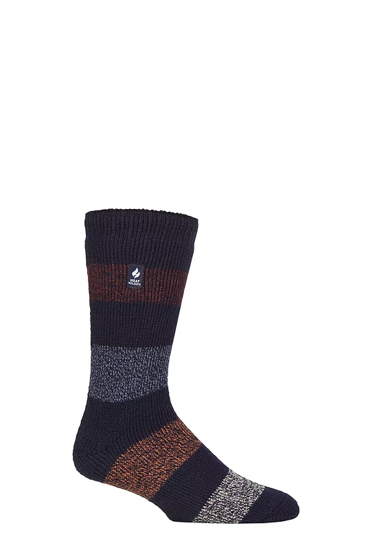 Mens 1 Pair SOCKSHOP Heat Holders 2.3 TOG Patterned and Plain Thermal Socks Barrow Navy / Burgundy 6-11