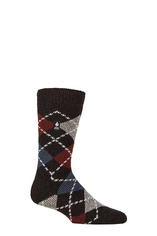Mens 1 Pair SOCKSHOP Heat Holders 2.3 TOG Patterned and Plain Thermal Socks Argyle 6-11