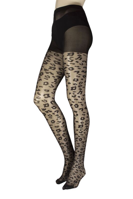 Womens 1 Pair Charnos Leopard Print Tights Black Medium/Large