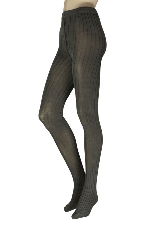 Women's 1 Pair Charnos Cotton Ribbed Tights Sage Small/Medium